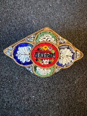 Antique Italian Micro Mosaic Brooch Venezia Venice Grand Tour Pin Early 1900s